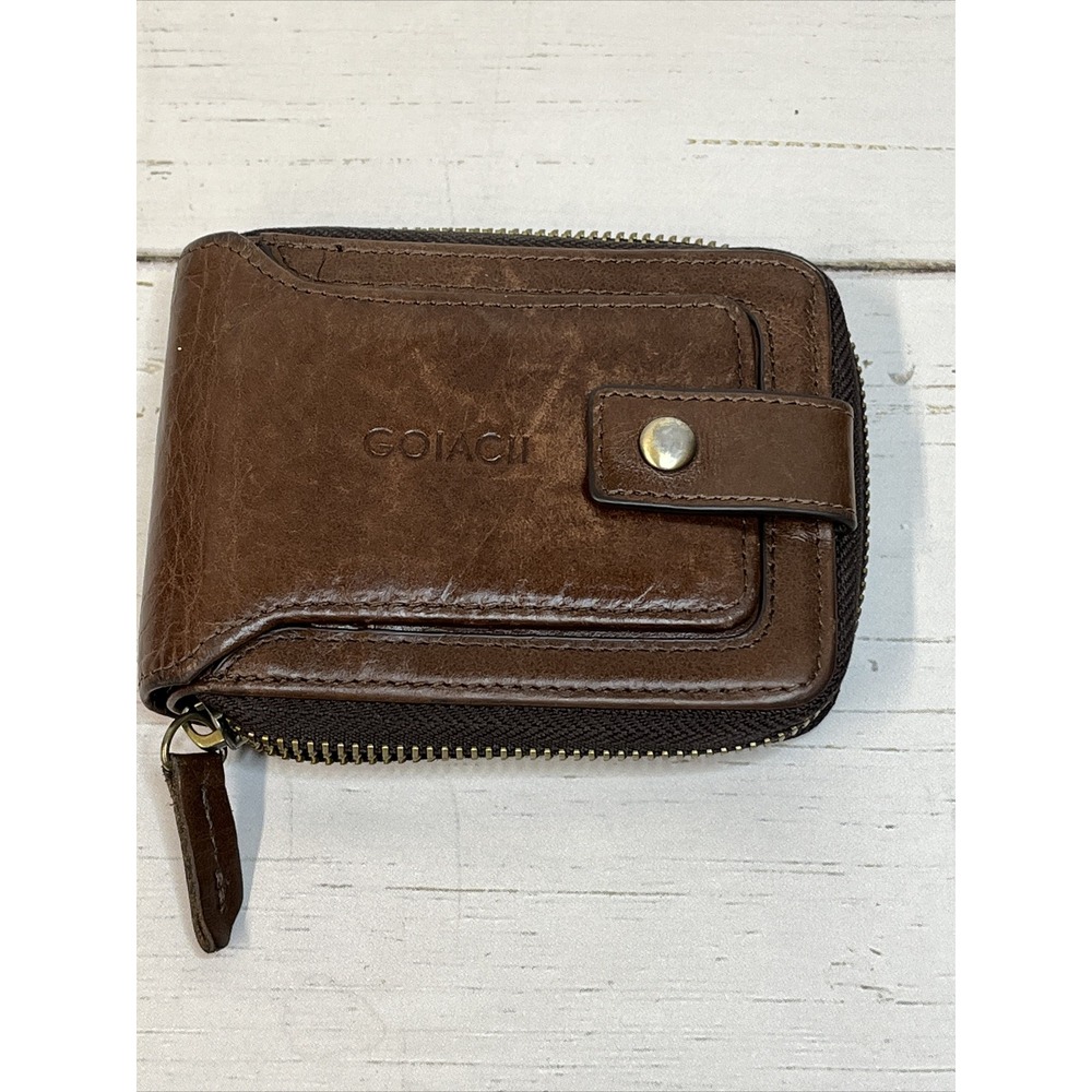 Goiacii Zip-Around Wallet Flip ID BROWN Leather Womens Mens 10 Card Slot & Bills